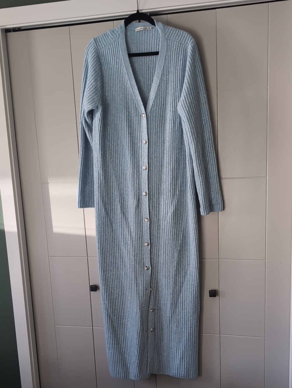 Abercrombie & Fitch Light Blue Ribbed Button-Front Maxi Dress